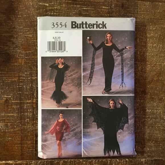 butterick Sewing Pattern 3554 Costume Gothic Morticia Addams Family 6-10 UNCUT - Picture 1 of 3